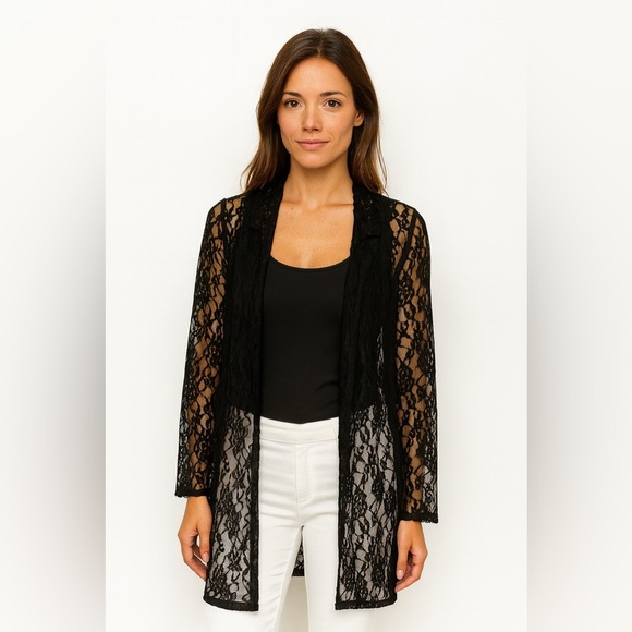 Boston Proper Women's Y2K Sheer Open Front Black Goth Whimsigoth Cardigan in S - Picture 1 of 16
